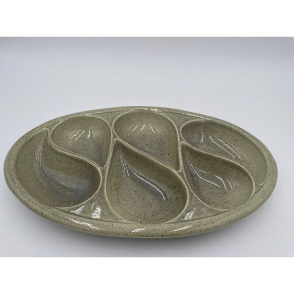 Red Wing USA 80S Vintage Green Relish Tray Oval Serving Dish Ceramic Mid-Century - Picture 1 of 7